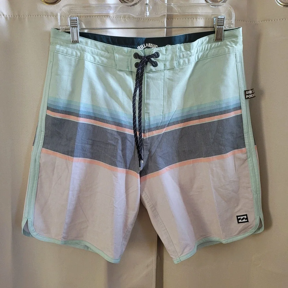 Billabong 73 Spinner Lo Tide Men Board Shorts 30 Striped Surf Beach Pastel 21603